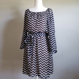 Navy Blue Chevron Striped Blouson Dress